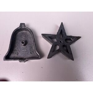 Vintage Japan Cast Metal Rosette Iron Molds Bell and Star Shapes Set of 2 Silver